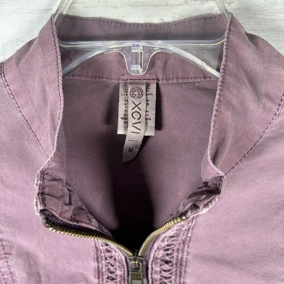 XCVI Cotton Crotchet Embroidered Zip 3/4 Length Sleeved Plum Jacket Top M - Picture 4 of 8